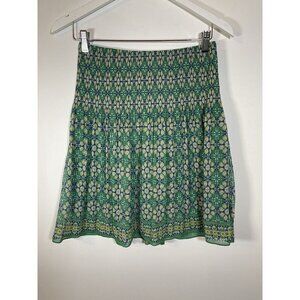 Max Studio Women's Green Floral Chiffon Smocked Waist Lined Skirt XS 90s Y2K